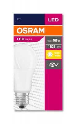 LED izzó, E27, gömb, A60, 13W, 1521lm, 2700K (MF), OSRAM "Value"