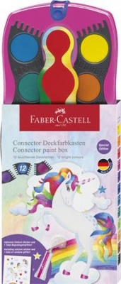 Vízfesték, 12 darabos, összeilleszthető, csillámmal és matricával, FABER-CASTELL, unikornis